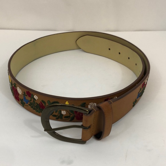 Accessories - SoldFloral embroidered man made leather belt large